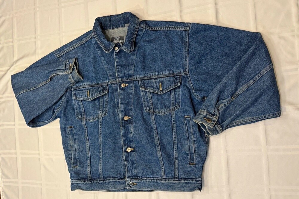 Vintage Bugle Boy Gold Crest Millennium Series Denim Trucker Jacket Blue Y2K M